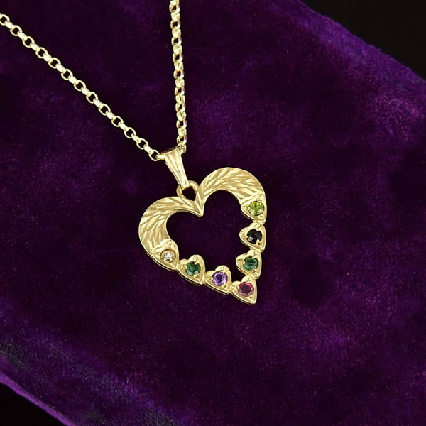 Vintage Multi Gemstone Acrostic 9K Gold Heart Pendant - Boylerpf