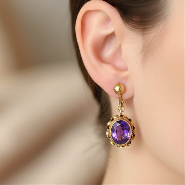 Vintage Amethyst Drop Earrings 14K Gold - Boylerpf