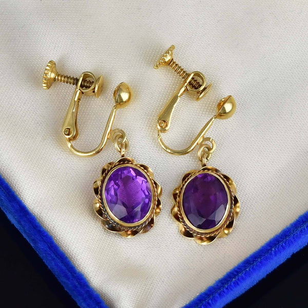 Vintage Amethyst Drop Earrings 14K Gold - Boylerpf