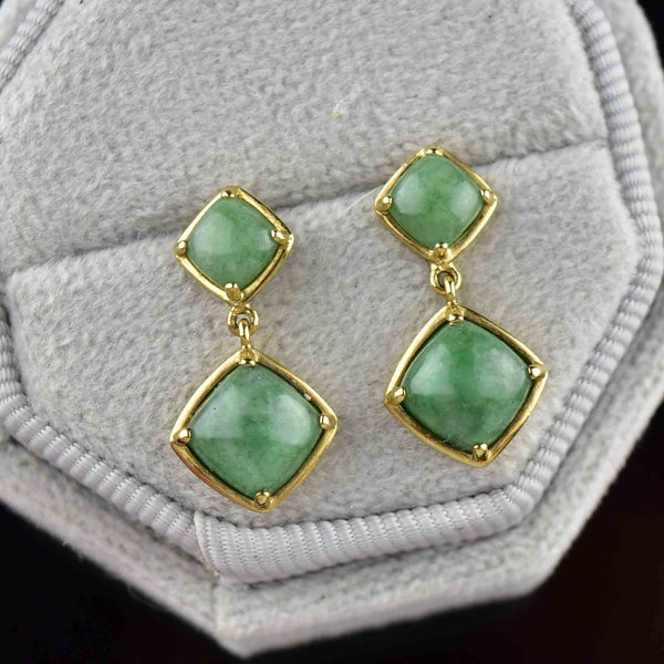 Gold Natural Jade Cabochon Geometric Drop Earrings - Boylerpf