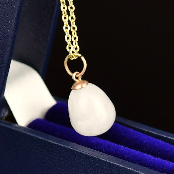 Vintage Rock Crystal Quartz 9K Gold Egg Necklace
