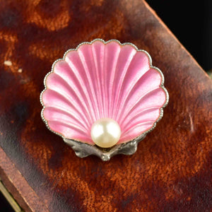 Vintage Art Deco Pink Enamel Pearl Shell Brooch - Boylerpf