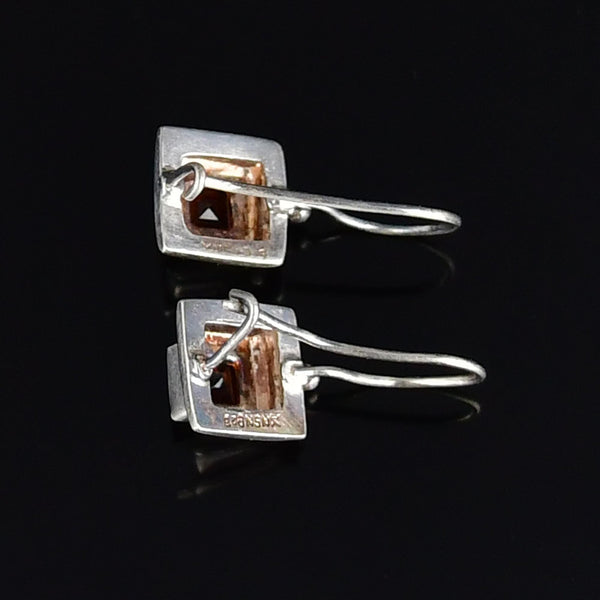 Vintage Sterling Silver Garnet Square Drop Earrings - Boylerpf