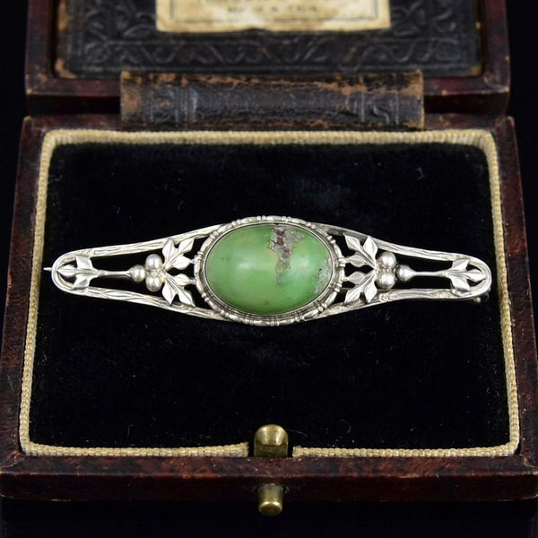 Antique Arts & Crafts Sterling Silver Natural Turquoise Brooch