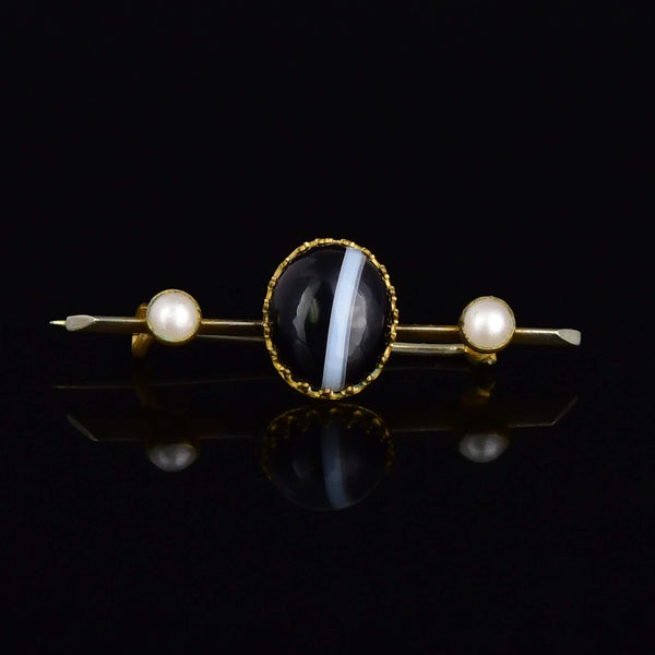 Antique Victorian Banded Agate Pearl Brooch