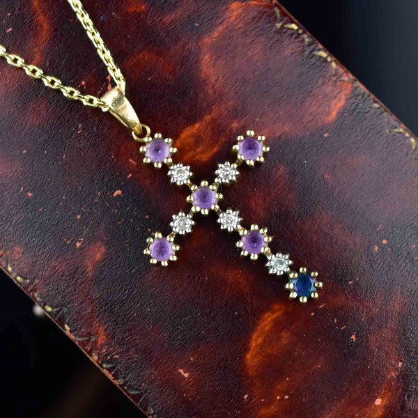 Gold Amethyst Diamond Cross Pendant Necklace - Boylerpf
