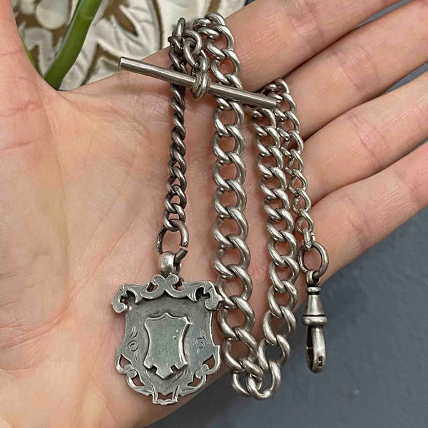 Antique Edwardian Silver Pocket Watch Albert Chain Necklace - Boylerpf