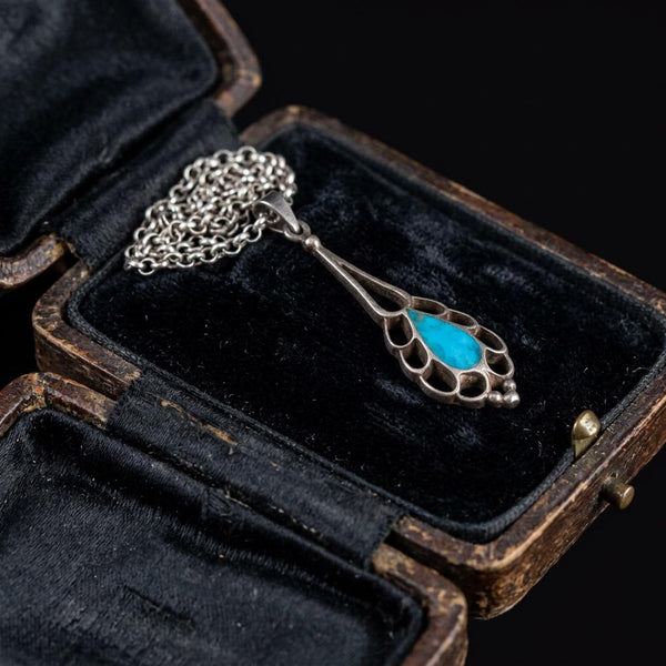 Vintage Sterling Silver Natural Turquoise Necklace