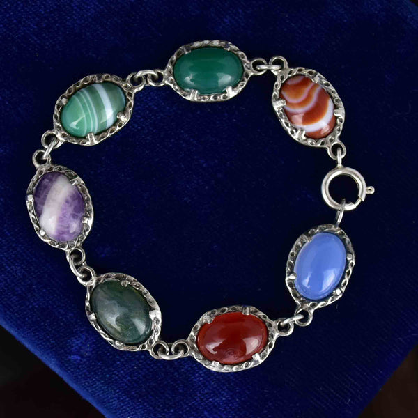 Silver Scottish Banded Agate Amethyst Chalcedony Carnelian Bracelet - Boylerpf