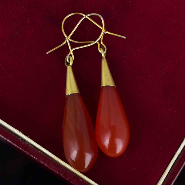 Antique Victorian Scottish Carnelian Agate Drop Earrings - Boylerpf