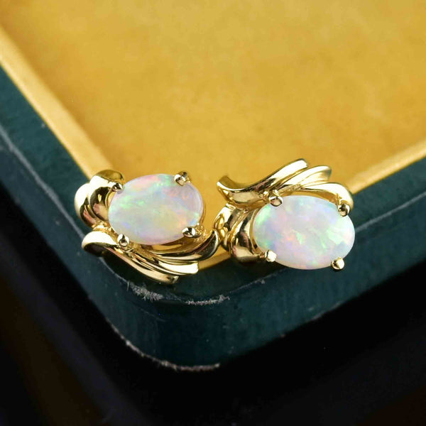 Vintage 14K Gold Astralian Opal Stud Earrings - Boylerpf