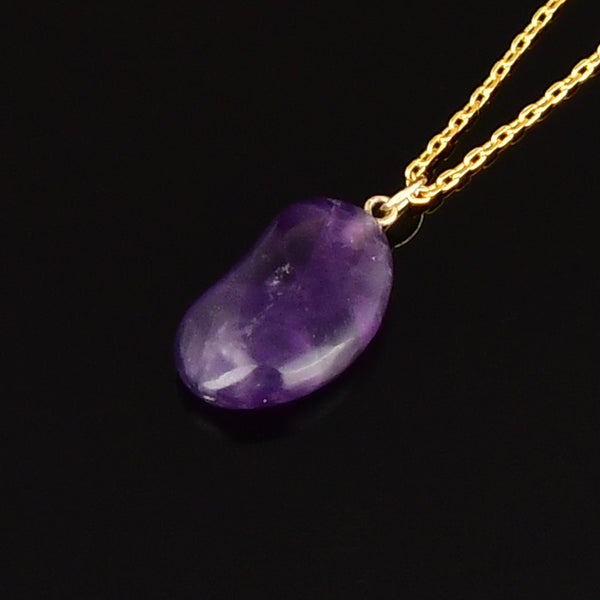 Vintage Amethyst 9K Gold Lucky Bean Pendant Necklace