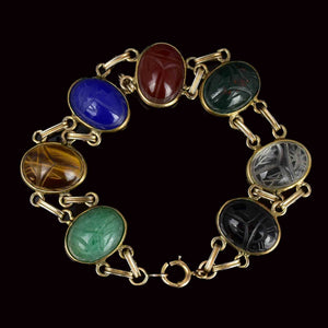 Gemstone Gold Fill Carved Beetle Bug Scarab Bracelet - Boylerpf