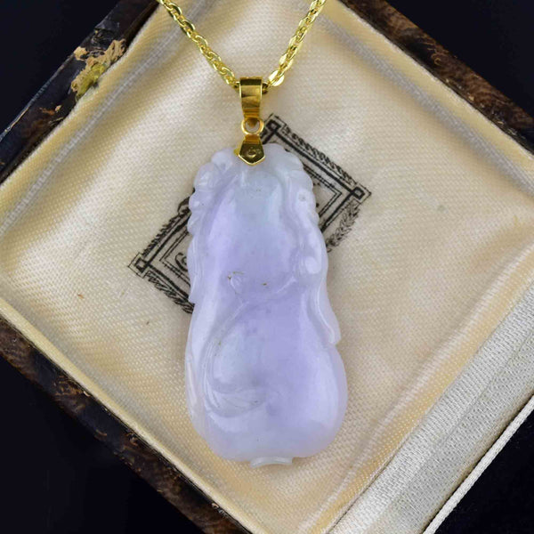 Vintage Carved Purple Jade Pendant Necklace in 14K Gold - Boylerpf