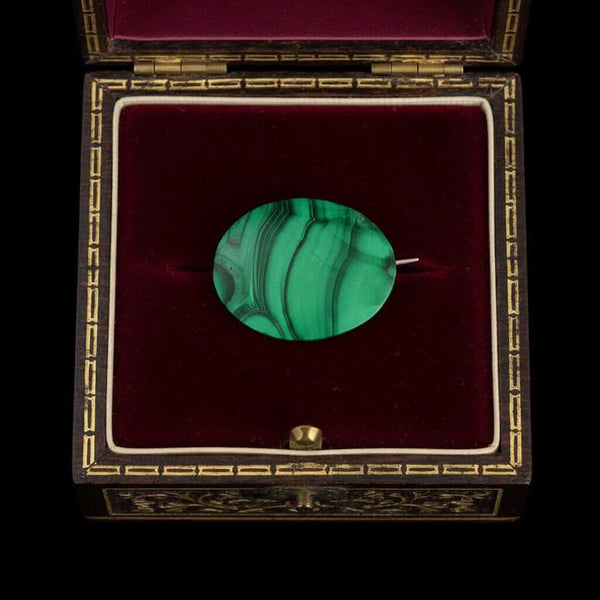 Antique Large Oval Natural Malachite Brooch - Boylerpf