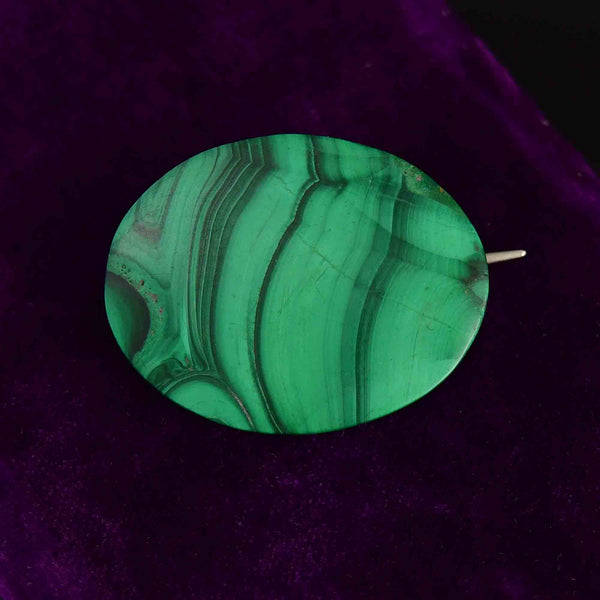 Victorian Large Oval Malachite Pin Brooch - Boylerpf