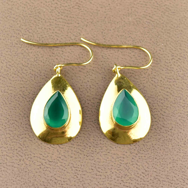 Gold Faceted Emerald Teardrop Dangle Earrings - Boylerpf
