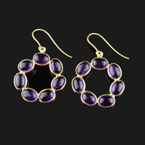 Vintage Gold Amethyst Cabochon Hoop Earrings - Boylerpf