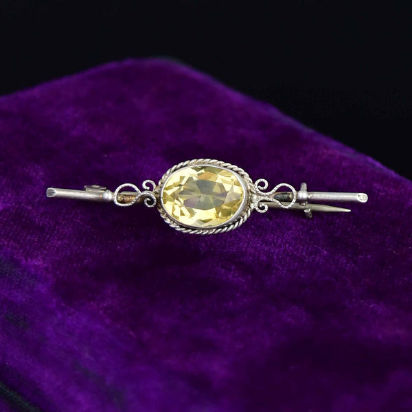 Vintage Sterling Silver Citrine Bar Brooch