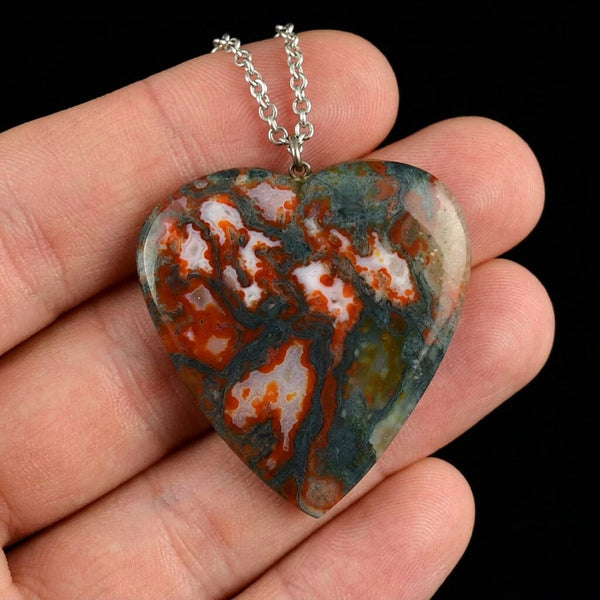 Vintage Scottish Moss Agate Heart Silver Necklace