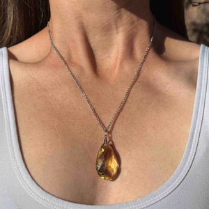 Art Deco Style Silver 50 Carat Citrine Pendant Necklace - Boylerpf