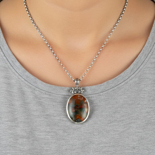 Antique Sterling Silver Blue Banded & Moss Agate Pendant - Boylerpf
