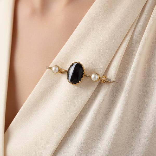 Antique Victorian Banded Agate Pearl Brooch