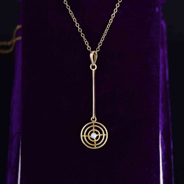 Antique Art Deco 14K Gold Pearl Target Lavalier Pendant Necklace - Boylerpf