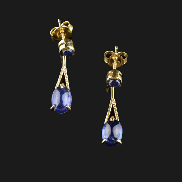 Vintage Gold Sapphire Cabochon Stud Drop Earrings - Boylerpf