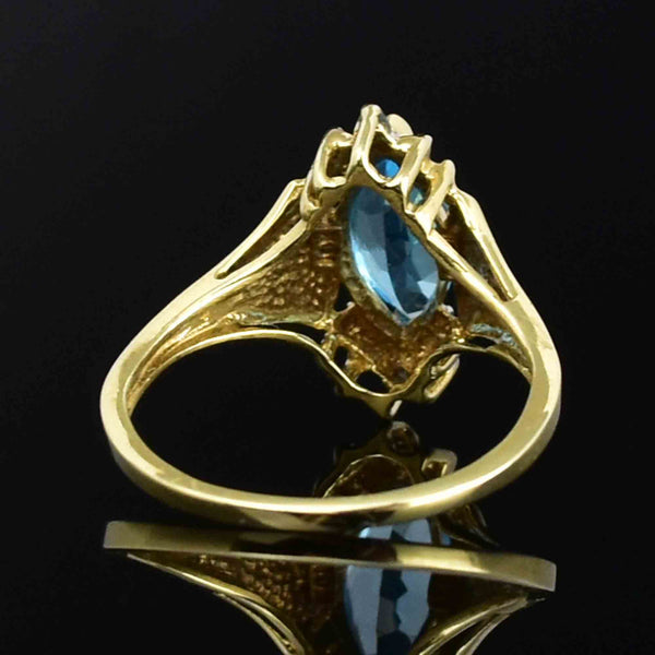 Vintage 10K Gold Diamond Blue Topaz Statement Ring