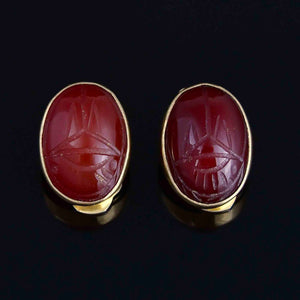 Vintage Red Carnelian Scarab Clip On Earrings - Boylerpf