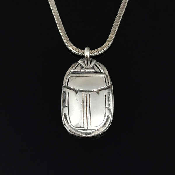 Antique Heavy Sterling Silver Scarab Pendant Necklace - Boylerpf
