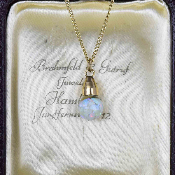 Vintage 12K Gold Filled Floating Opal Orb Pendant Necklace - Boylerpf