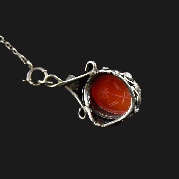 Vintage Art Deco Carnelian Scarab Y Chain Necklace - Boylerpf