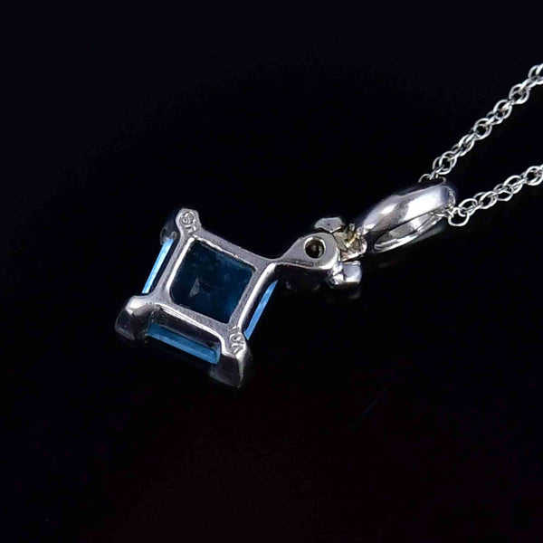 Vintage 10K White Gold Diamond Blue Topaz Pendant Necklace - Boylerpf