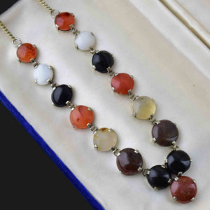 Vintage Multi Colored Scottish Agate Silver Necklace - Boylerpf