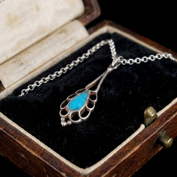 Vintage Sterling Silver Natural Turquoise Necklace