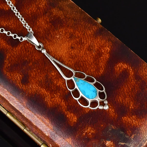 Vintage Sterling Silver Natural Turquoise Necklace