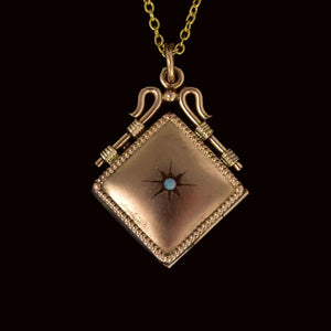 Antique Opal Starburst Square Gold Filled Locket Necklace - Boylerpf