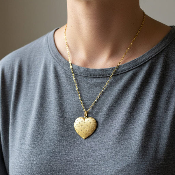 14K Gold Diamond Cut Satin Heart Pendant Necklace