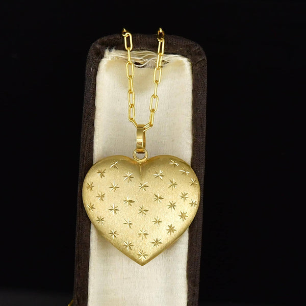 14K Gold Diamond Cut Satin Heart Pendant Necklace