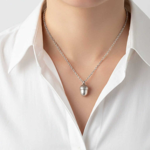 Antique Solid Sterling Silver Acorn Charm Necklace
