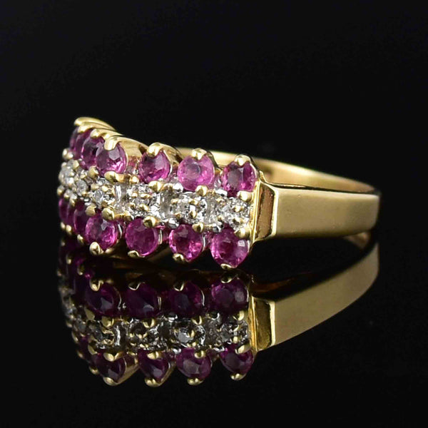 Vintage Diamond Ruby Arched Stacking Ring in 10K Gold - Boylerpf