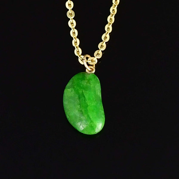 Vintage Natural Emerald 9K Gold Lucky Bean Necklace