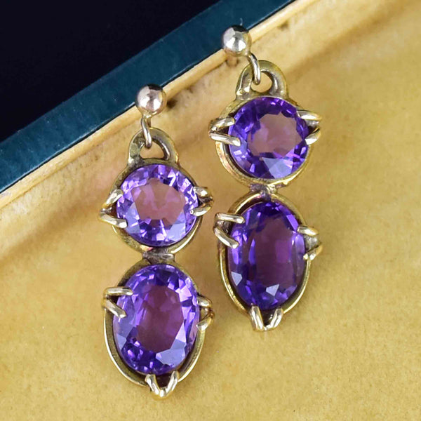 Vintage Gold Large Amethyst Stud Drop Earrings - Boylerpf