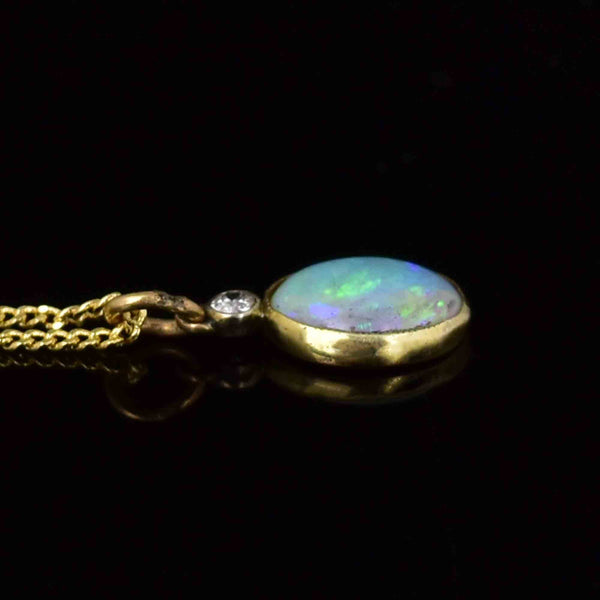 14K Gold Antique Opal Diamond Charm Pendant Necklace - Boylerpf