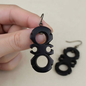 Antique Victorian Carved Whitby Jet Geometric Drop Earrings - Boylerpf