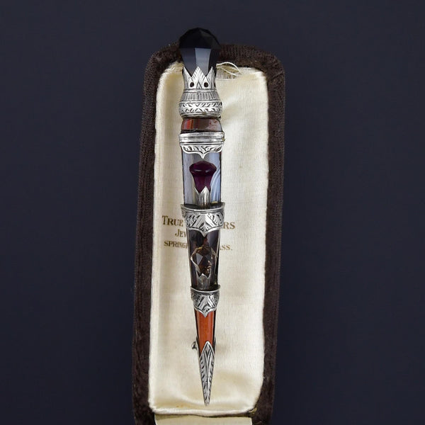 Victorian Scottish Agate Smoky Quartz Dirk Brooch