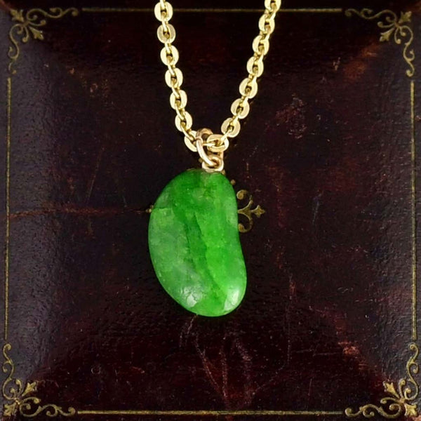 Vintage Natural Emerald 9K Gold Lucky Bean Necklace