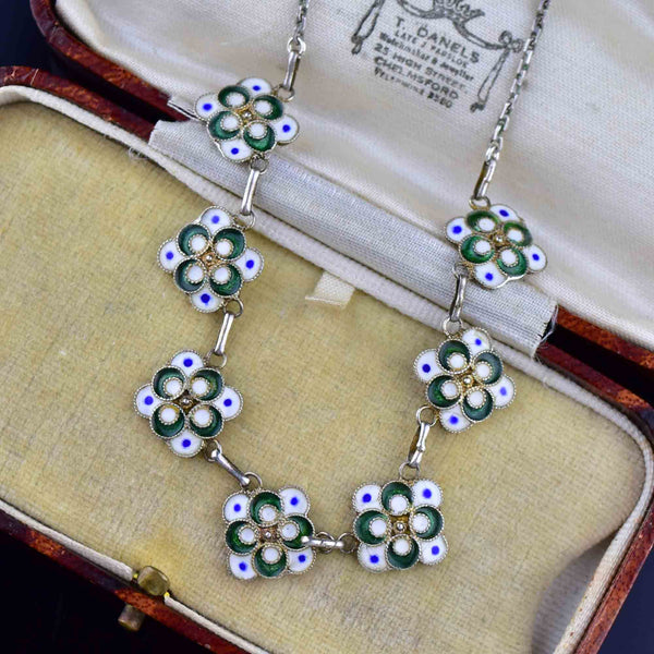 Art Deco Enamel Floral Chain Necklace - Boylerpf